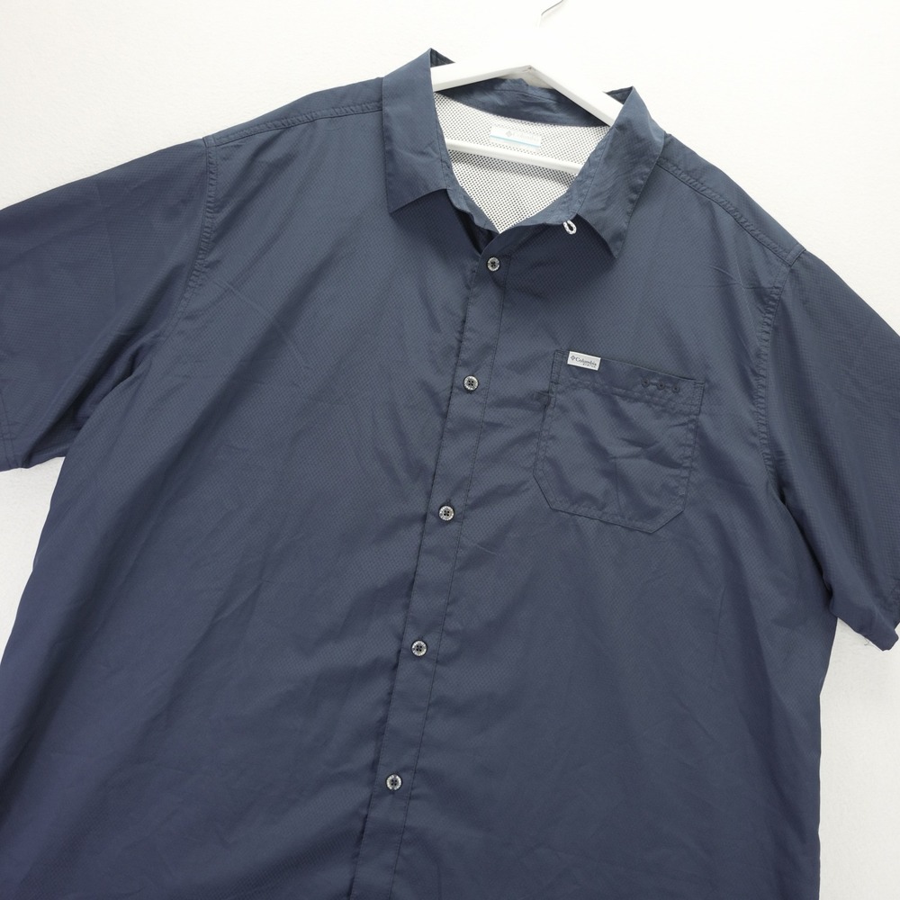 Columbia PFG Navy Blue Short Sleeve Fishing Shirt 3XT Omni-Shade FJ7042